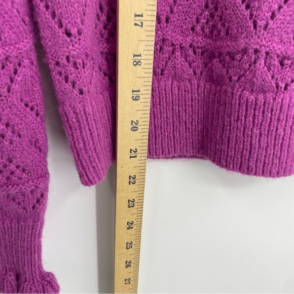 Sundance Bertina Everyday Turtleneck Pointelle Ruffled purple Sweater petite S - Picture 5 of 6